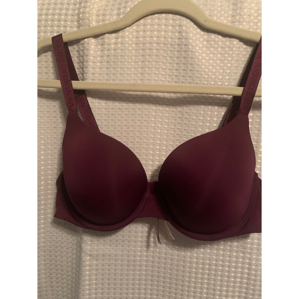 Victoria's Secret T-Shirt Push-Up Full Coverage Bra 38B Plum Burgundy Logo Strap